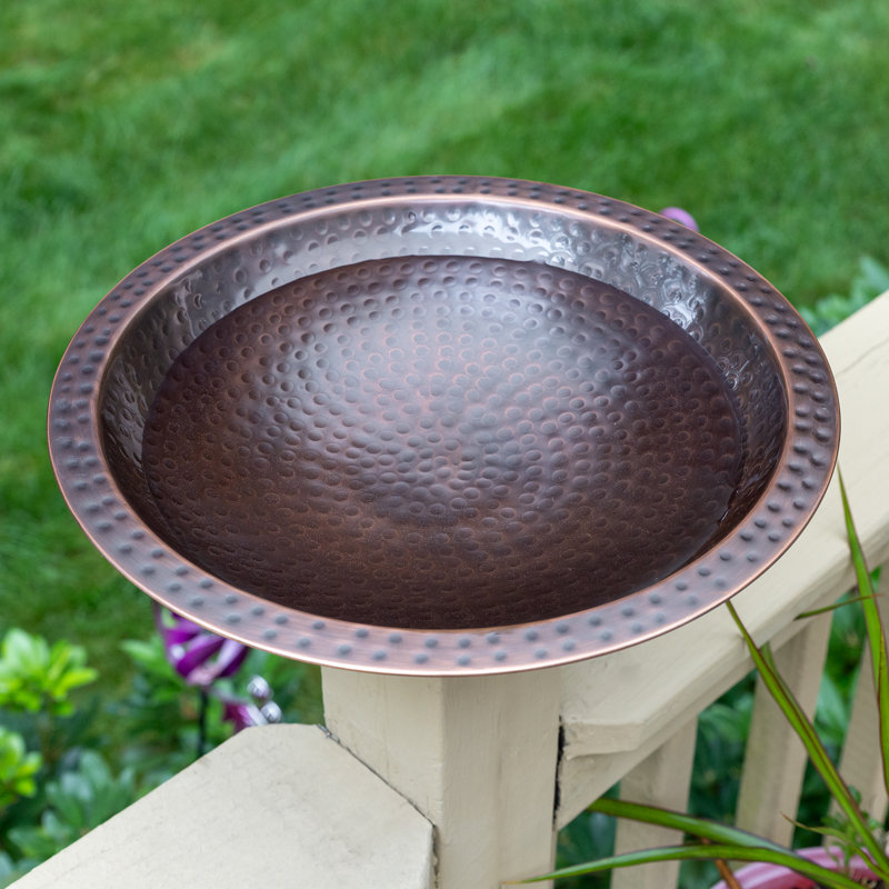 Extra Large Hammered Copper Plated Metal Bird Bath with Post Mount