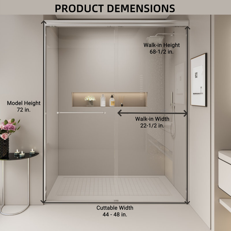 Porte de douche coulissante double 72 "H, Chrome chrome