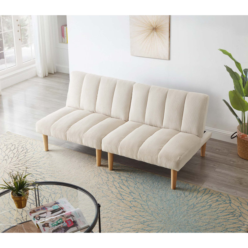 Canapé-lit en tissu avec pieds en bois, Blanc