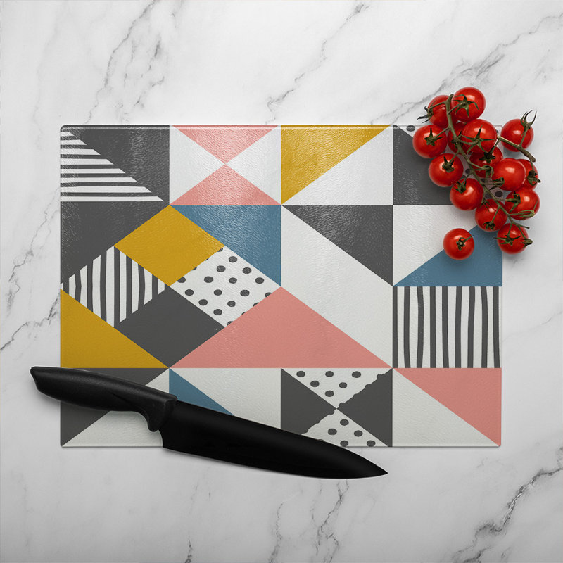 Coloured Geometric Pattern Glass Chopping Board, 28cm L x 20cm W