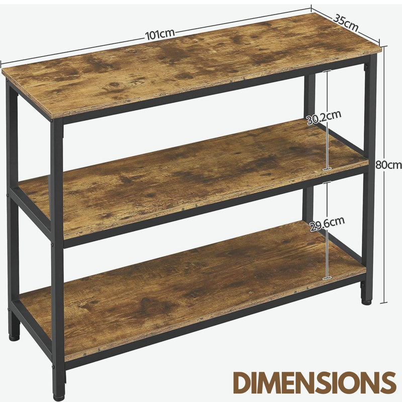Naiana 3 Tier 101Cm Console Table Rustic Brown with Storage Shelves Entryway Hallway Living Room