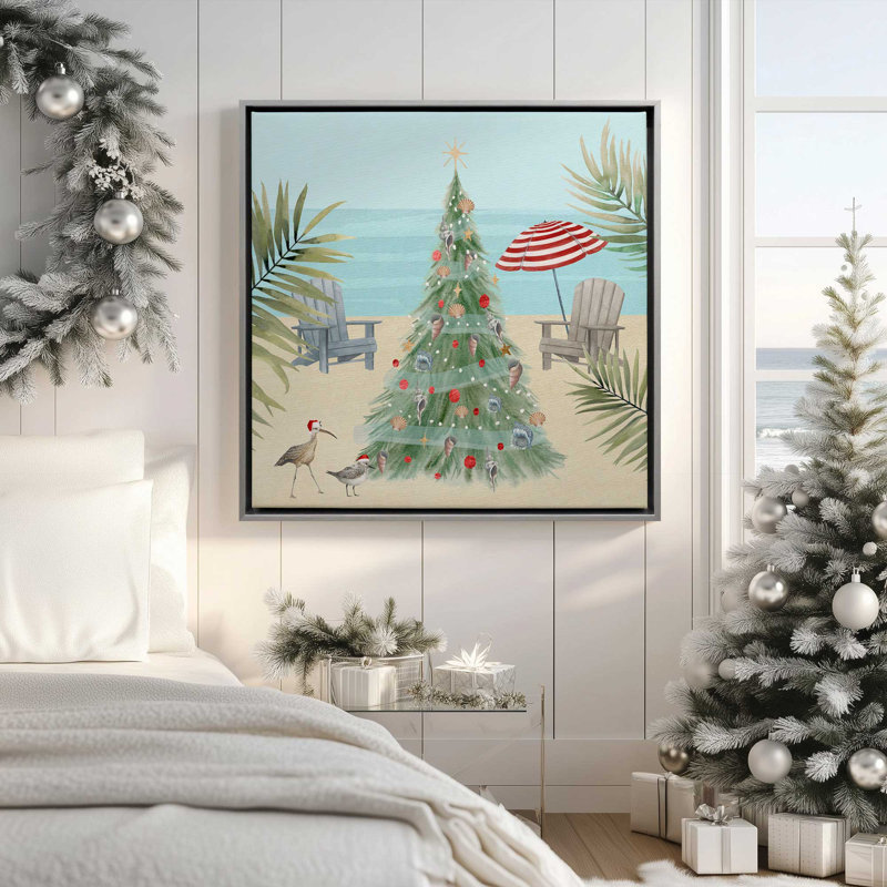 Beachside Christmas II, reproduction sur toile dans un cadre américain, Cadre argenté, H 16,75 po x l 16,75 po x P 1,75 po