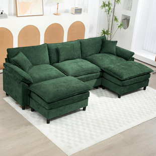 Upholstered U-Shape Sectional With Two Ottomans