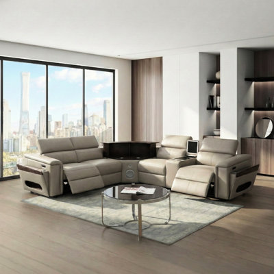 Sectional With 2 Consoles  reading + Fridge , Entertainment Wedge Bar, Speakers & Controls, Power , Manually Adjustable Headrests, Wireless Charging Pad, Ports, Optional Freezer Console White 1  ,