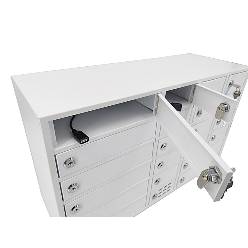 24 emplacements x H 15 po x P 8 po avec 24 emplacements pour téléphone portable