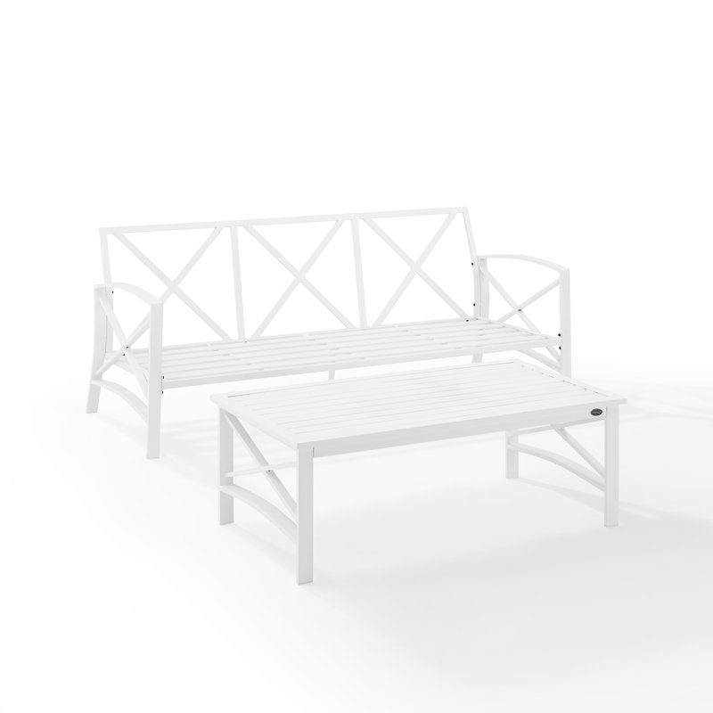 Marple 3 - Person Patio Conversation Set with Cushions, Navy Velvet, White