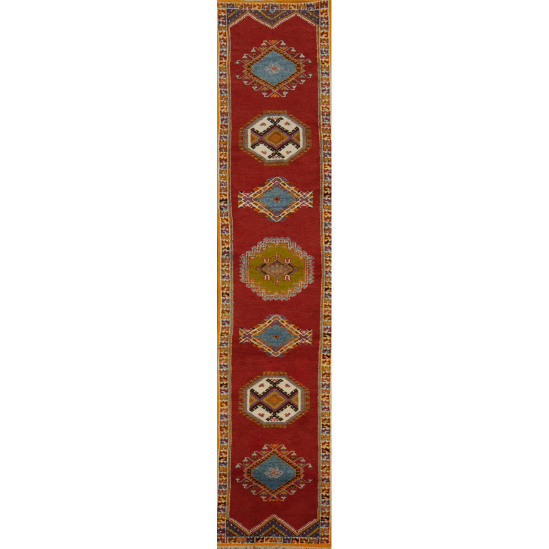 Geometric Wool Moroccan Oriental Runner Rug 3x16
