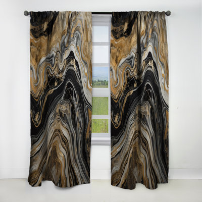 Exploring The Depths Of Black Gold Geode II - Abstract Marble Blackout Curtain - 1 Panels