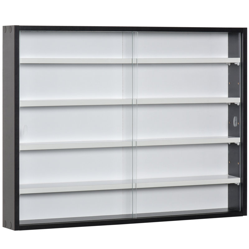Vitrine murale à 5 niveaux avec 4 tablettes ajustables, noire