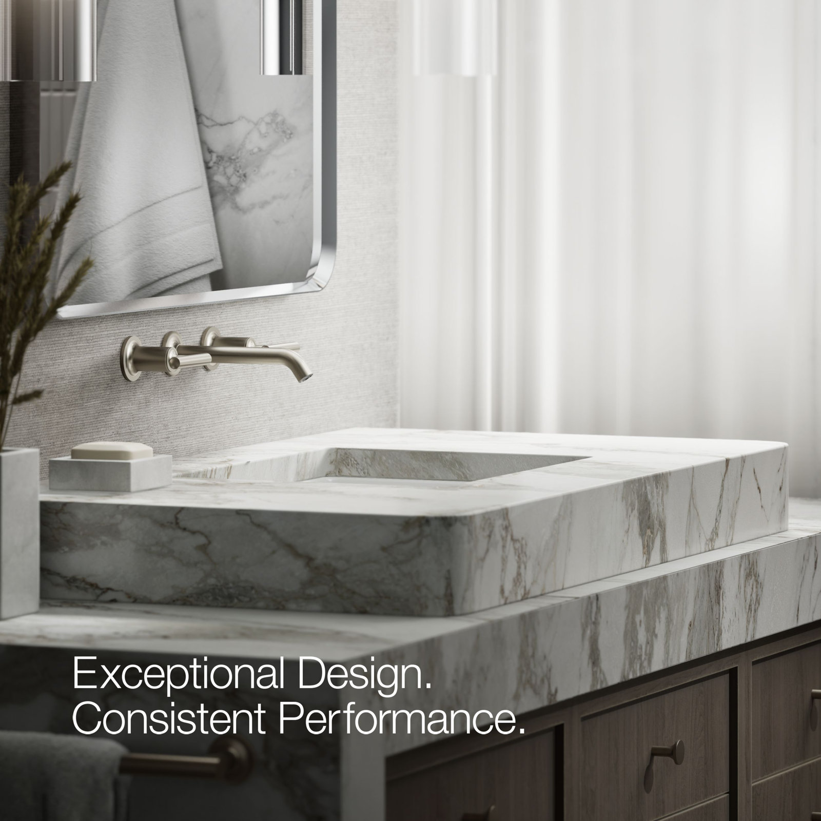 Purist Wall-Mounted Bathroom Faucet, Vibrant Brushed Nickel, Lever Handle