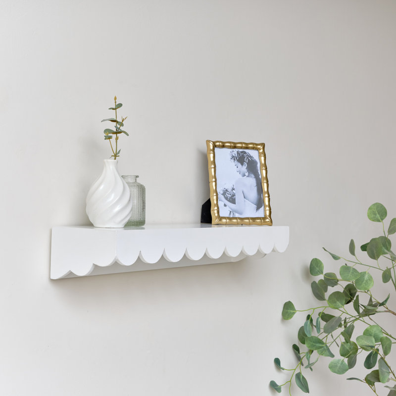 Pale Scalloped Wall Storage Shelf - 61Cm, White