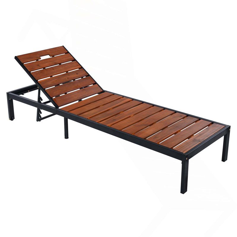 Chaise longue d'extérieur avec dossier réglable pour patio près de la piscine Confortable et durable, Black/Brown