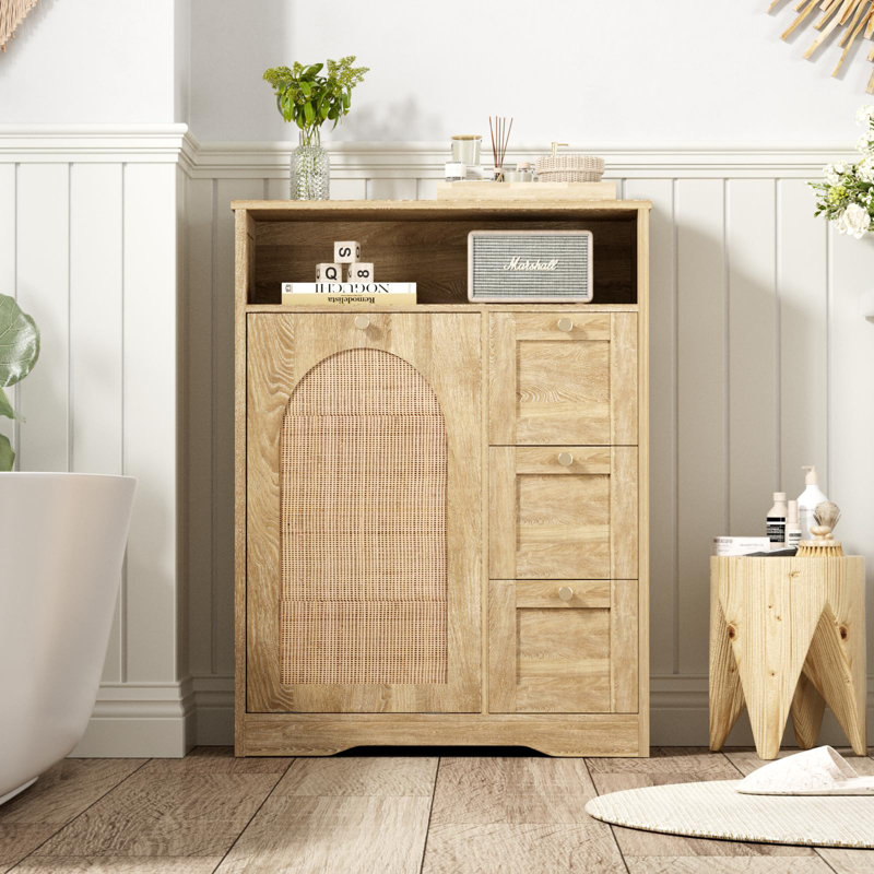 Rattan Storage Cabinet With 3 Drawers, Natural