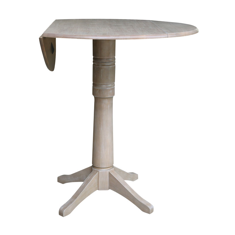 Extendable Round Solid Wood Dining Table, Washed Gray Taupe