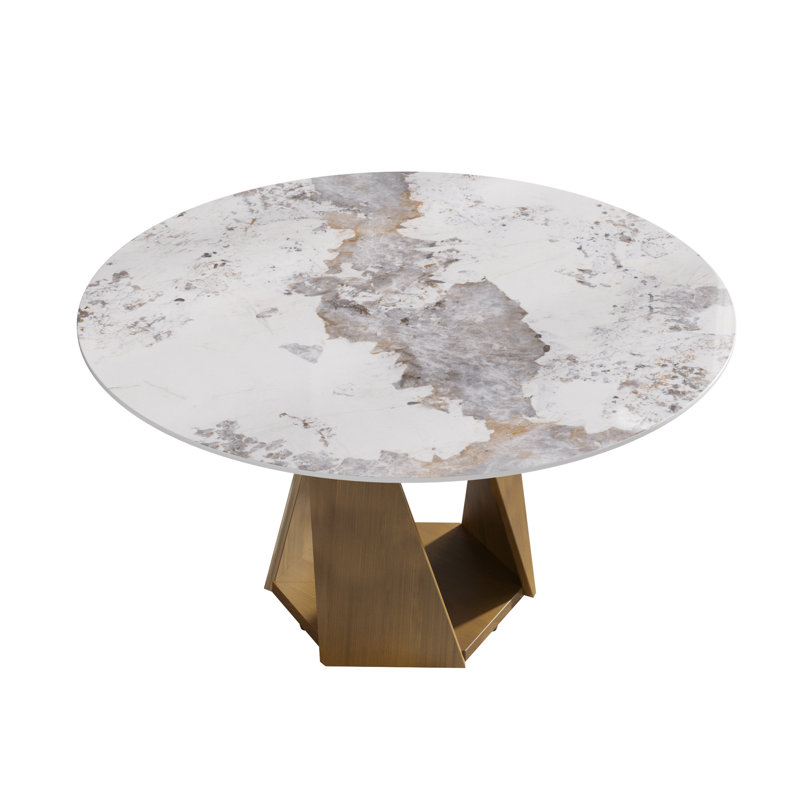 Round Sintered Stone Dining Table For 6-8 People, Brown, 29.53"H x 59.05"L x 59.05"W, Pandora