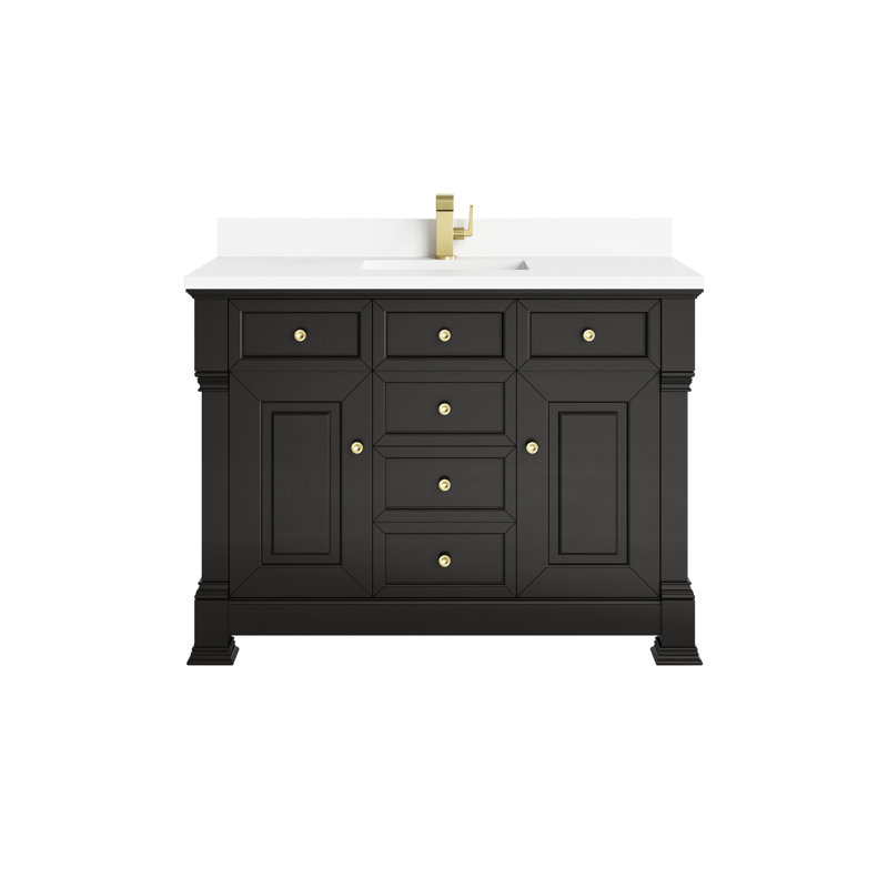 Meuble-lavabo simple 48 po avec plateau Brookfield, Blanc Zeus, Trou simple, Noir onyx