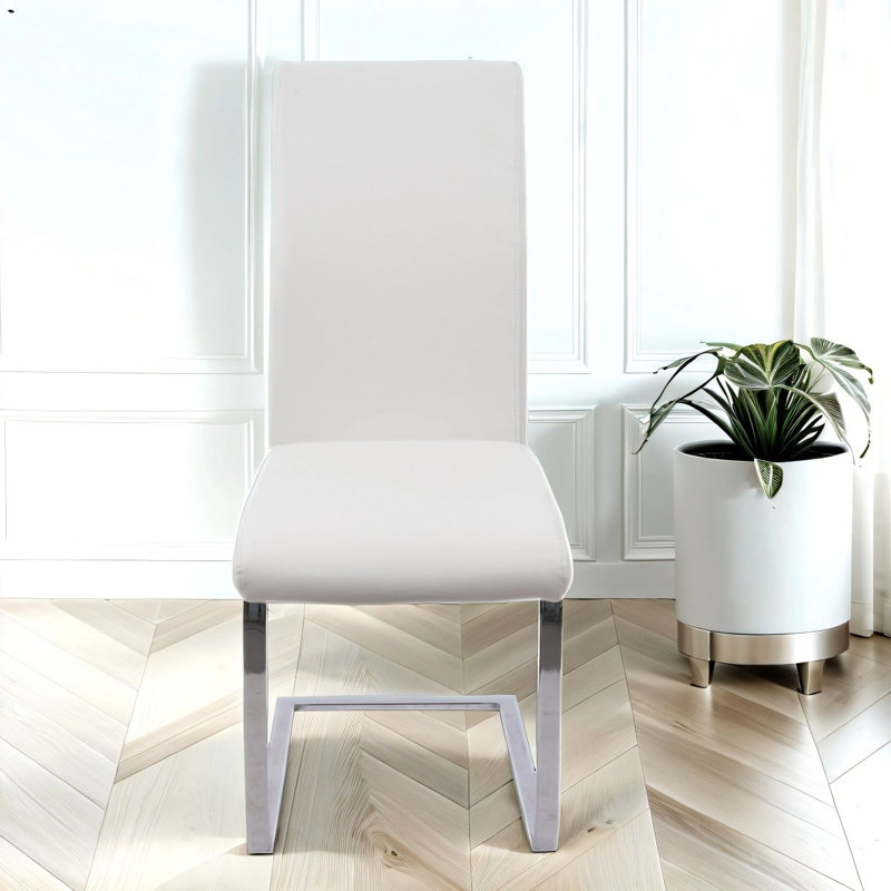 Cordoba Faux Leather Dining Chair With Silver Legs, 6, White
