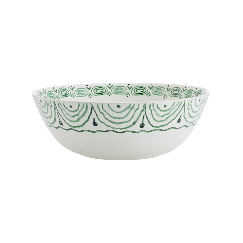 Green Floral Ceramic Serving Bowls with Salt & Pepper Set