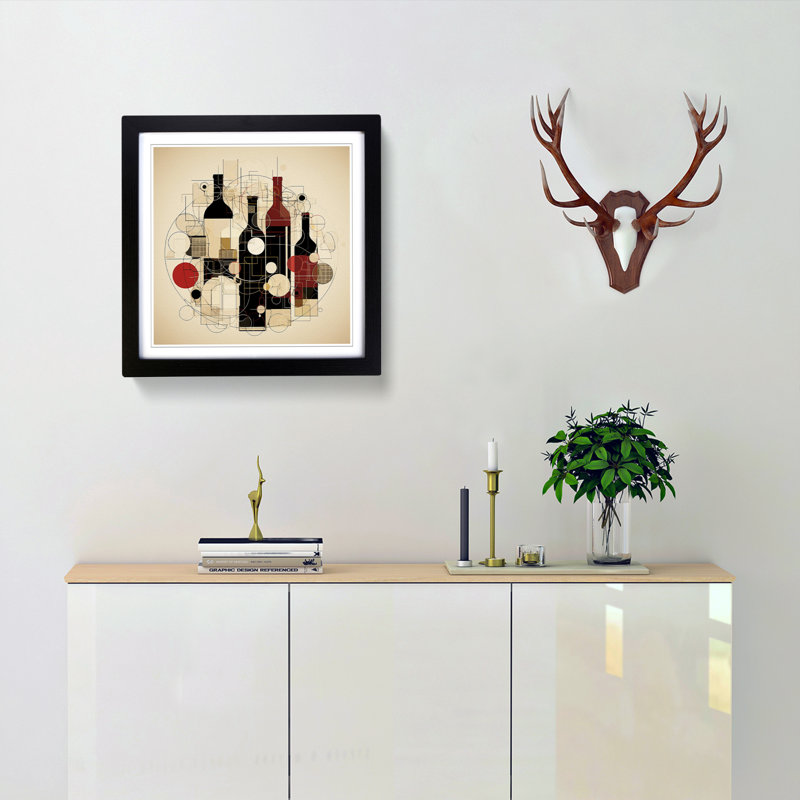 Wine Constructivism - Single Picture Frame Print on Wood, Black