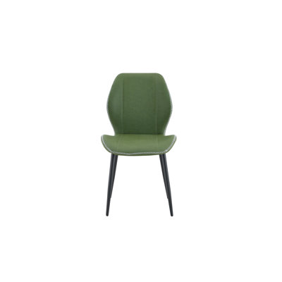 Set of 4 Retro Olive Green PU Leather Dining Chairs with Contrast Stitching, Modern Upholstered Kitchen Chairs with Adjustable Black Metal Legs