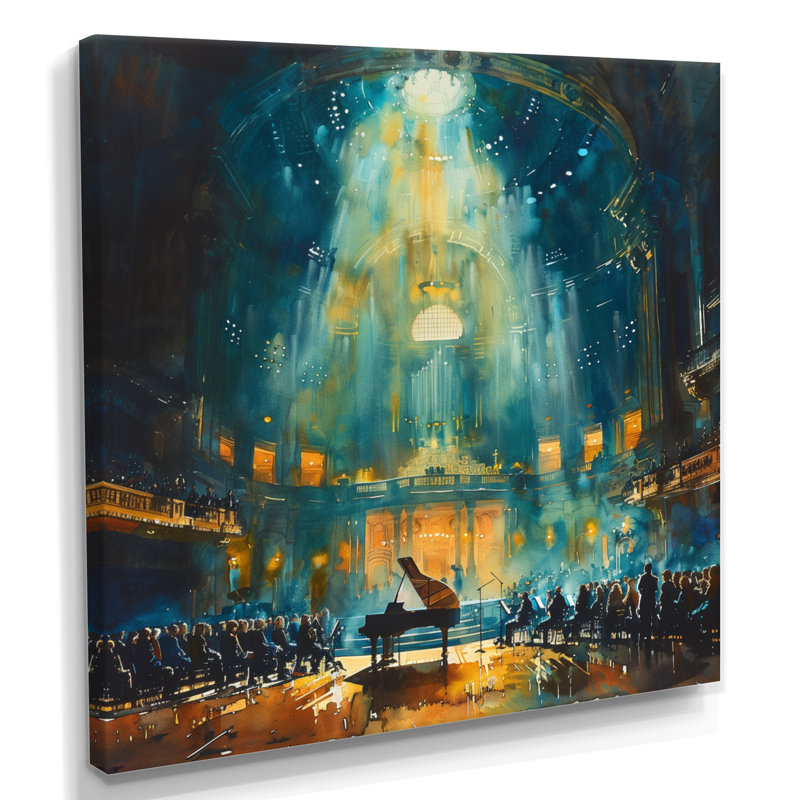 Salle de concert Blue Piano, H 36 po x l 36 po, Toile tendue