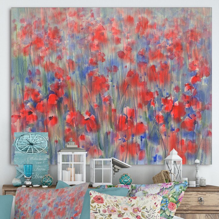 Poppies Row Watercolor Painting