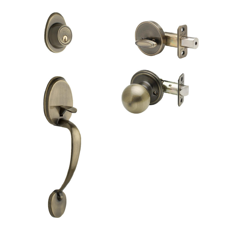 Antique Brass Single Cylinder Deadbolt Door Handleset