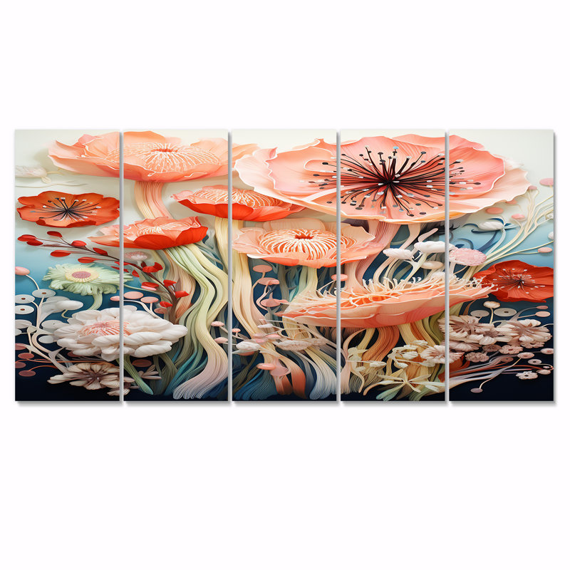 Trost - coquelicots, art mural 5 pièces, H 28 po x l 60 po