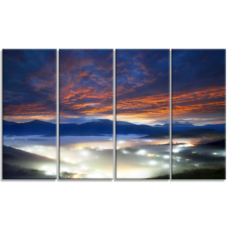 «Fiery Clouds and Lit-up Villages», ensemble de 4 toiles tendues