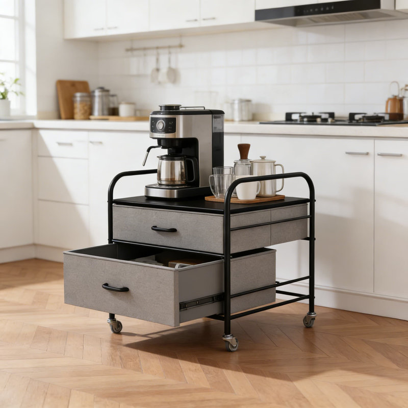 Mini-support de réfrigérateur avec tiroirs et roues de rangement, chariot roulant à cadre en acier pour réfrigérateur compact, micro-ondes et appareils de cuisine
