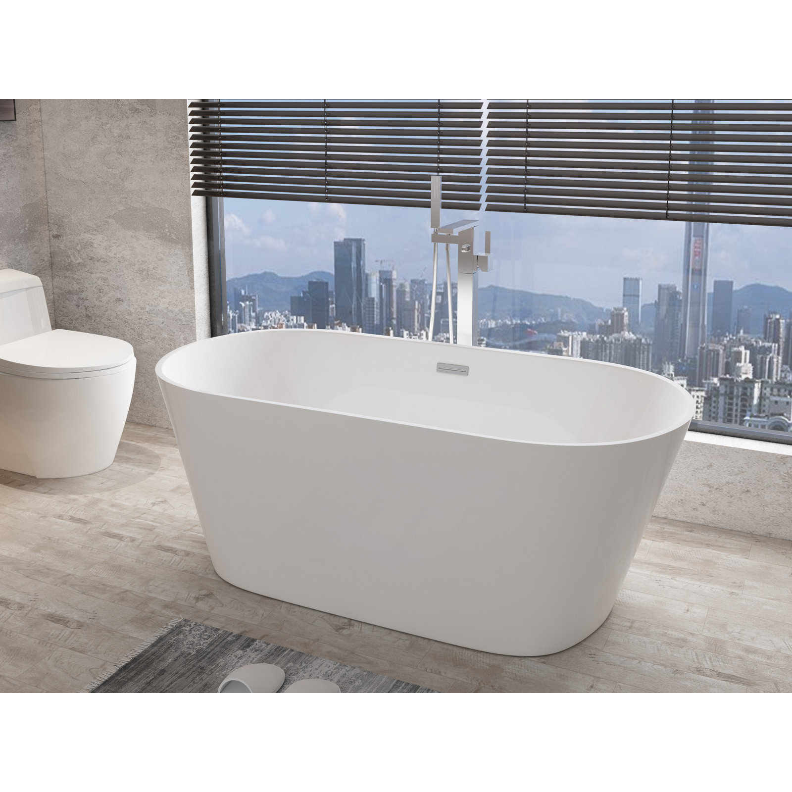 Contemporary-Modern 59'' Soaking Acrylic Bathtub