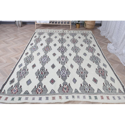 Grand tapis kilim beige à motif Oushak de style turc anatolien rétro pour décor de ferme