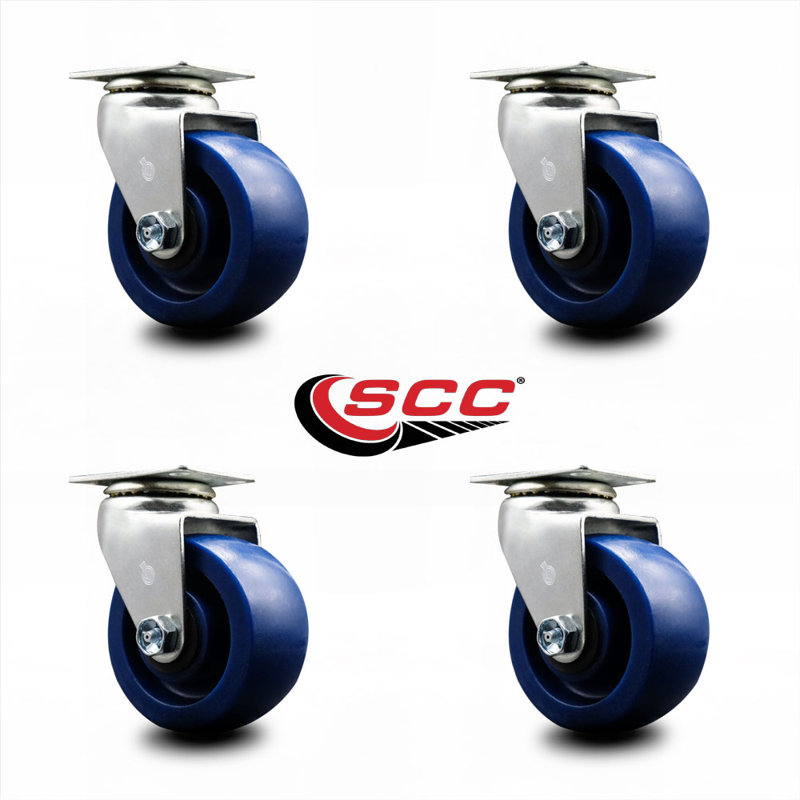 4 Inch Solid Polyurethane Wheel Swivel Caster Set with Roller Bearings SCC