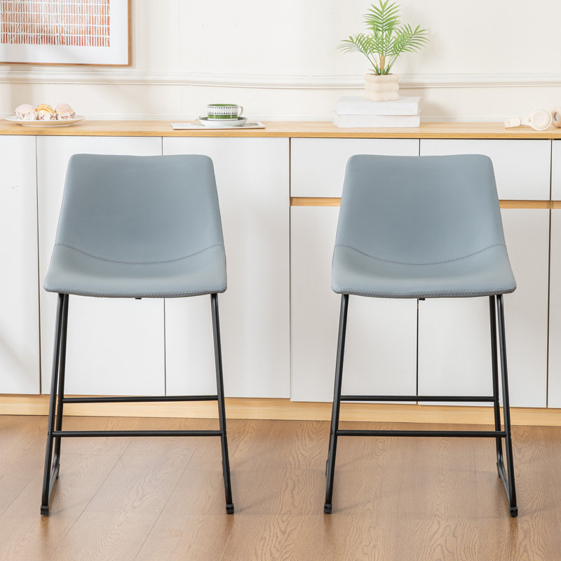 Ensemble de 2 tabourets de comptoir en cuir Anke, Gris, Tabouret de comptoir (siège d’une hauteur de 24