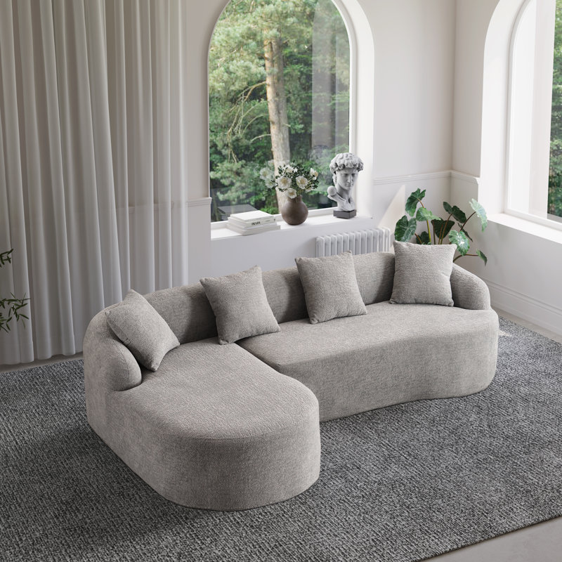 2-piece Boneless L-shaped Sectional Sofa With Curved Design And Left-facing Chaise, Gray Chenille
