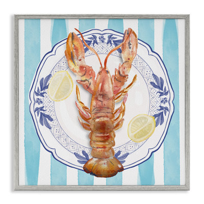 Lobster Seafood Plate Framed Giclee, design by Christie Adams