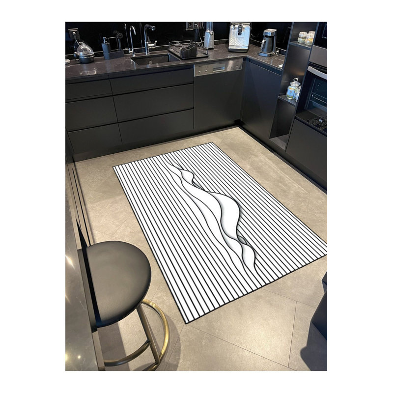 Tapis rayé à motif bouffi et tapis lavable, Rectangle 2 pi 6 po x 4 pi 11 po