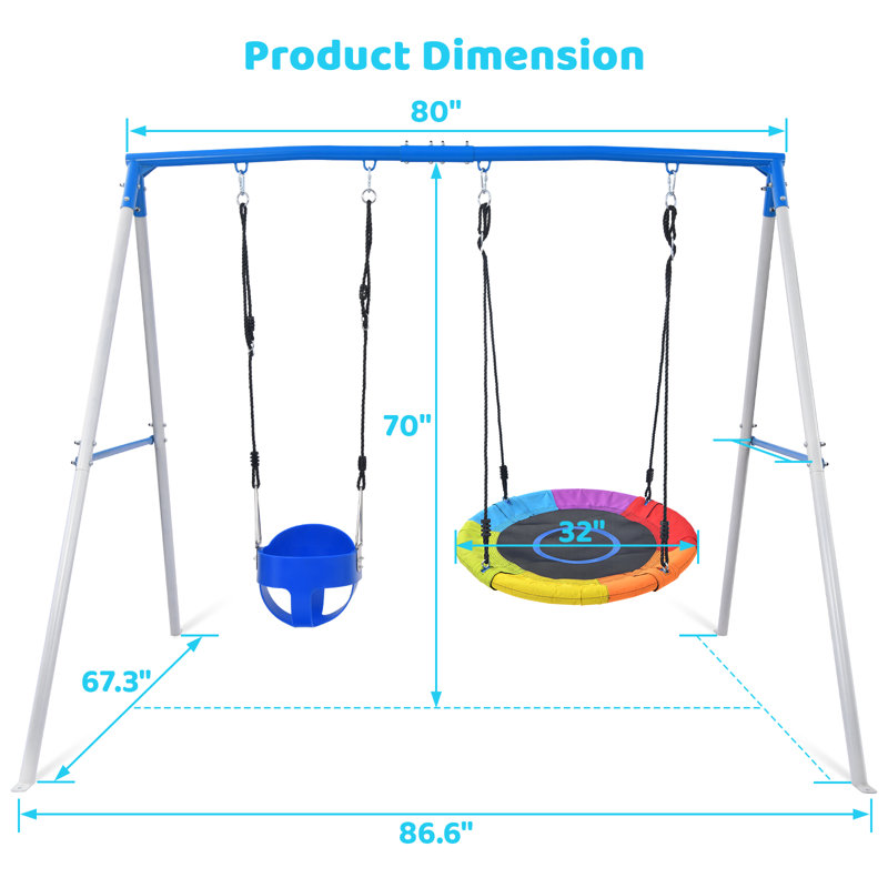 Klo Kick 700lbs Metal Swing Set with 1 Saucer Swing and 1 Toddler Swing