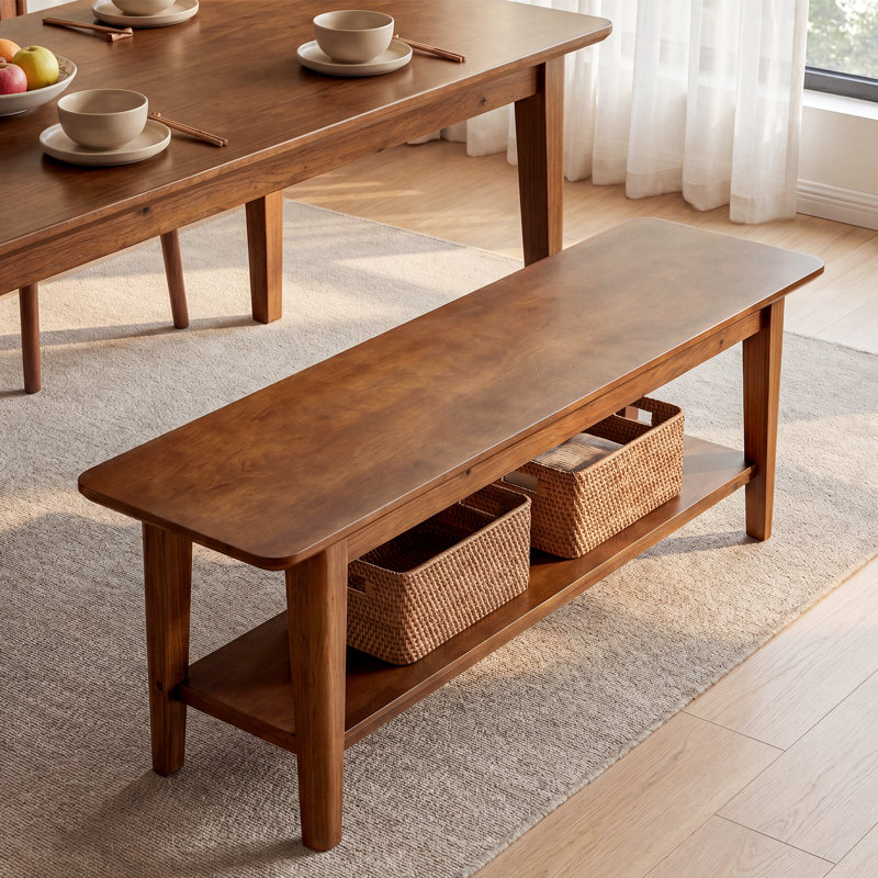 Upholstered Bench with Shelves