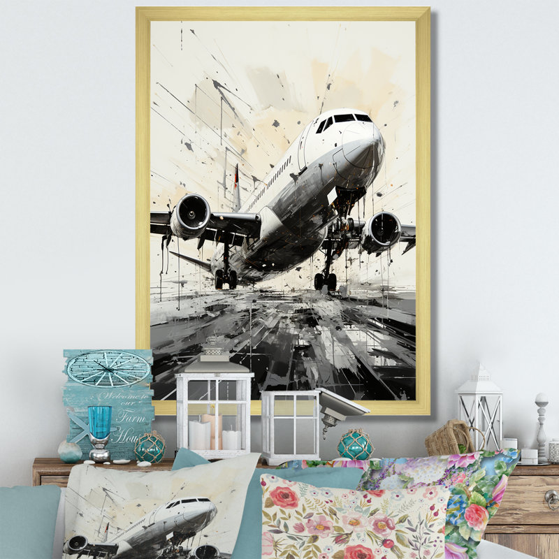 «Abstracted Plane Flight Path», reproduction d'art mural, Encadrement doré, H 32 po x l 24 po x P 1 po