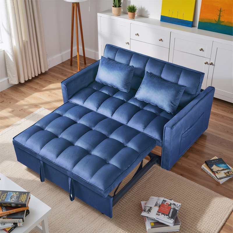 Montevia Sleeper Sofa, Sofa Bed- 2 in 1 Pull Out Couch Bed, Sofa Sleeper with Pull Out Bed, Blue Velvet