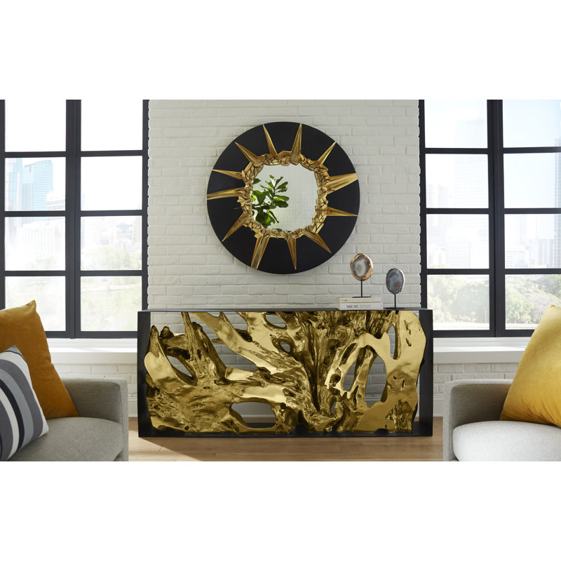 Circular Cracked Mirror, Black & Gold