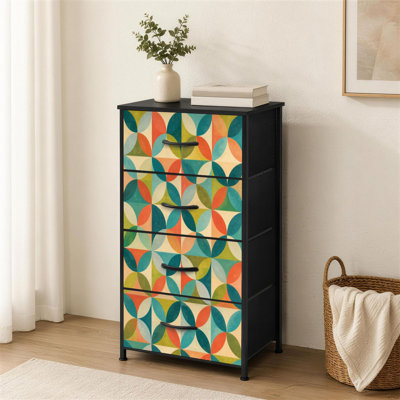 Commode à 4 tiroirs pour chambre à coucher Abstrait géométrique Mid-Century moderne couleurs Petite commode à vêtements pour commode avec commode