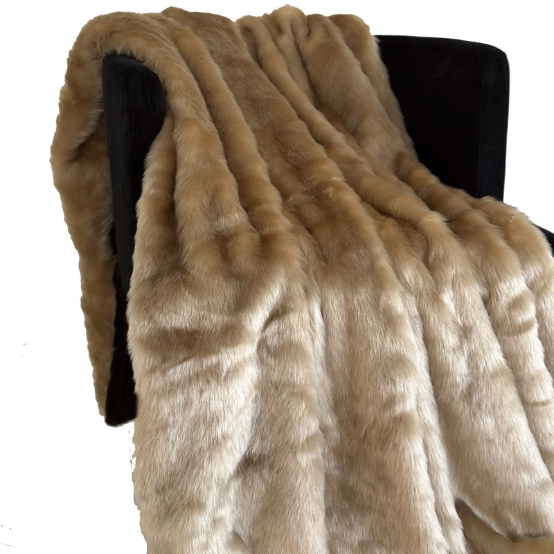 Luxurious Reversible Faux Fur Blanket in Brown Gold, 60" x 96"