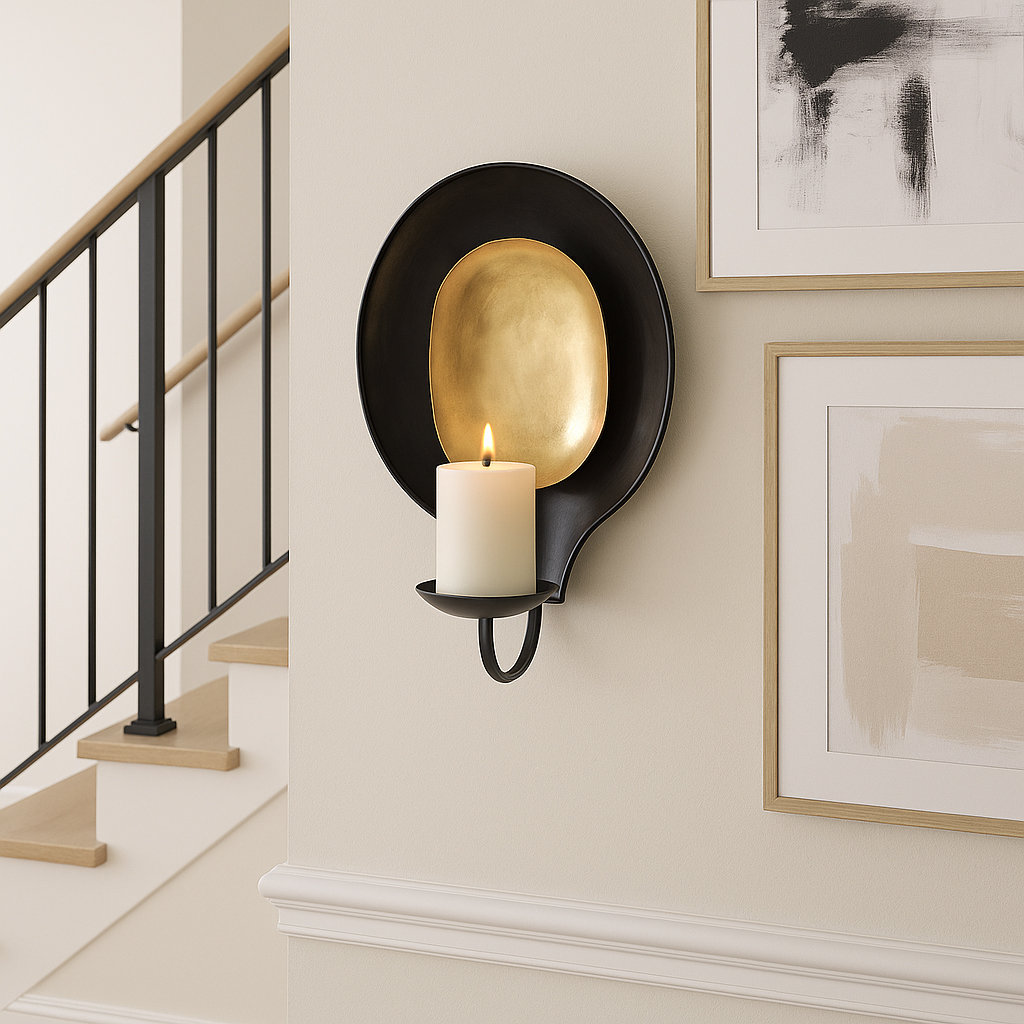 Black and Gold Metal Round Votive Holder, 12" H x 10" W x 6" D