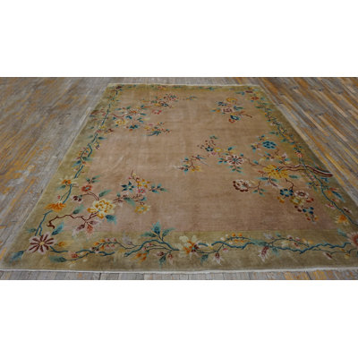 Chinese - Art Deco 1920s Rectangle Wool Coral Room Size Antique Knotted Rug
