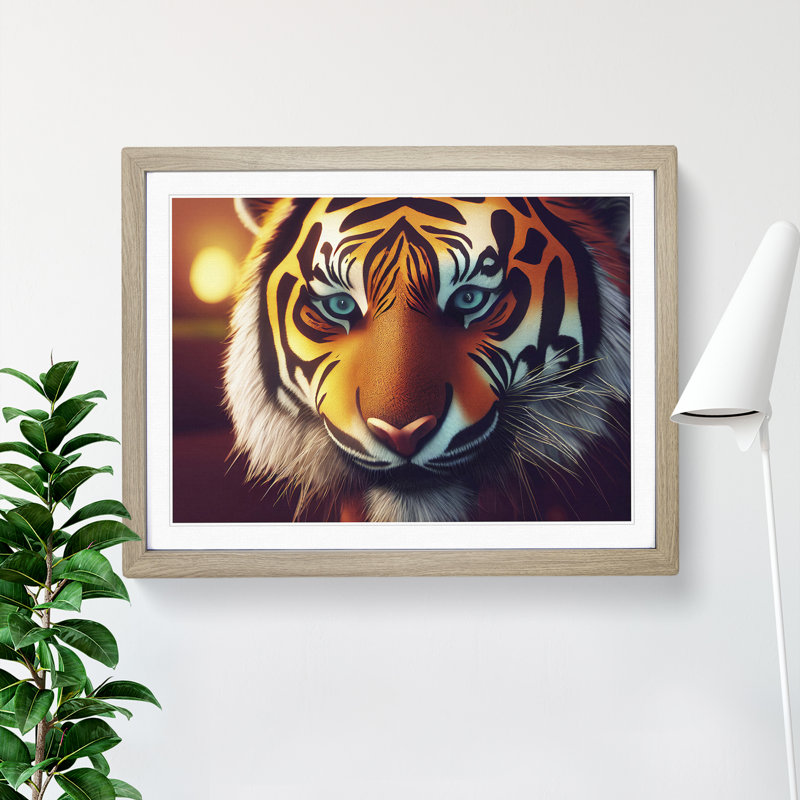 Bold Tiger - Single Picture Frame Print, 46cm H x 64cm W x 2cm D, Oak Framed