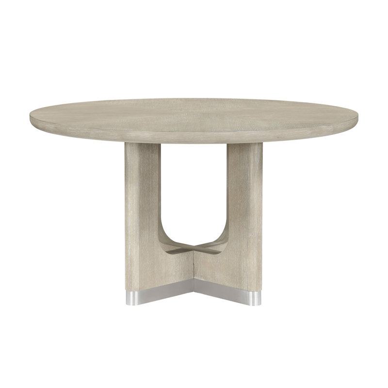 Table de salle à manger moderne avec finition gris clair et piédestal architectural de qualité supérieure