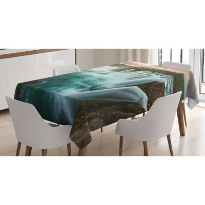 Ambesonne Waterfall Tablecloth, Majestic Iceland Waterfall Flowing Down The River Northern Nature Photo, Rectangular Table Cover For Dining Room Kitchen Decor, 60" X 90", Multicolor