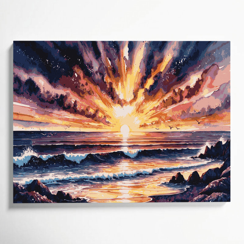 «Coastal Coastal Sunset Panorama», art mural sur toile mauve, H 20 po x l 24 po